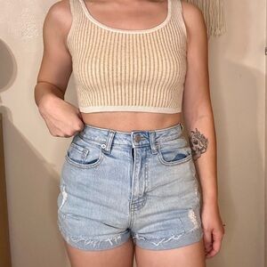 High Waist Light Blue Denim Shorts
